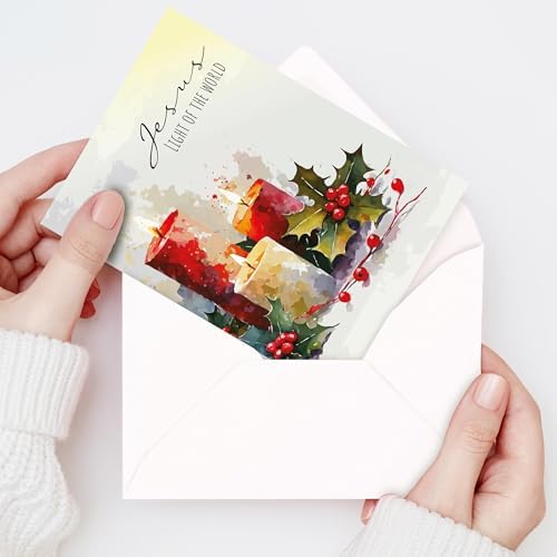 Religious Christmas Cards with Envelopes, Pack of 20, Candlelight
