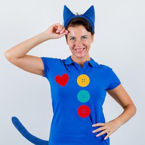 Eybila 9PCS Cat Costume Blue Cat Ears Headband Tail Button Heart Sticker