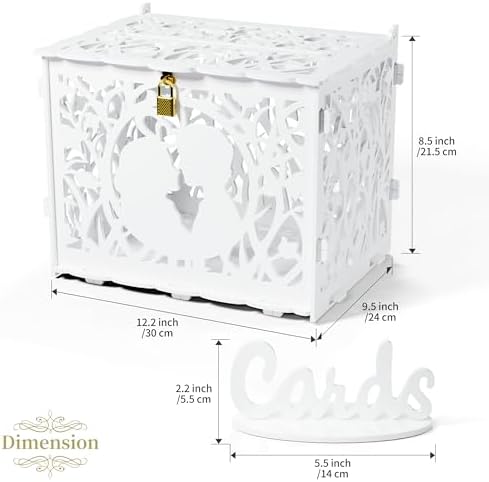 Jolik Wedding Card Box with Sign – Large Rustic Wedding Money Box Holder, DIY Envelop Gift Card Shadow Boxes for Wedding Reception, Anniversary, Graduation, and Birthday Parties