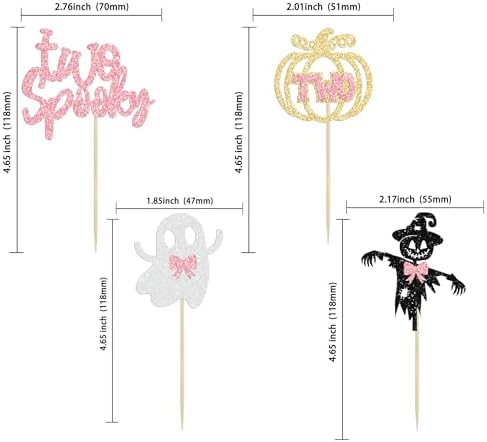 Gyufise 24 Pcs Halloween Spooky Cupcake Toppers - Pink Glitter Ghost, Pumpkin, Girl & More for Kids Birthday Party Supplies