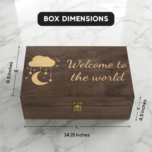 Welcome to the World Engraved Wooden Keepsake Box, Newborn Baby Memory Box with Inside Engraving, Baby Milestone Storage Box for Photos, Cards & Precious Keepsakes , X-Large ,14.15 x 9.5 x 4.5"