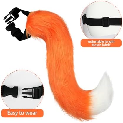 Cat Ears and Tail,Wolf Fox Ears Long Tail and Bell Lace Choker Set for Halloween,Animal Cosplay Party Costume