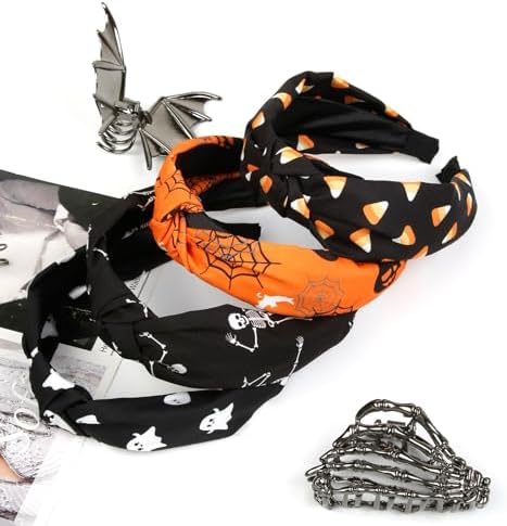 Huachi Halloween Headbands for Women Girls, Boo Pumpkin Skeleton Candy Knotted Headband 4PCS, Halloween Hair Accessories Gifts