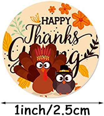 500 Pcs Thanksgiving Stickers, 1 Inch 8 Designs Happy Turkey Theme Stickers for Party Favors, Gift Decoration