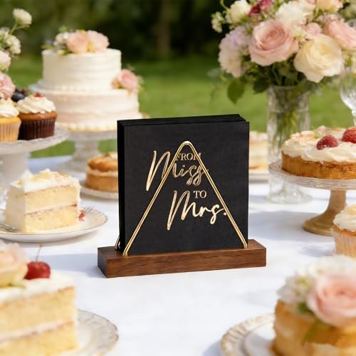 Bridal Shower Napkins Disposable 100 Pcs, Gold Foil From Miss To Mrs Wedding Cocktail Napkins for Bridal Shower Table Decorations-Black