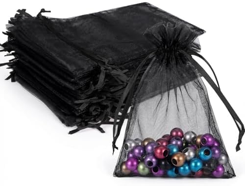 Wudygirl 50 Pcs Organza Bags, 5x7 IN Drawstring Gift Bags-Black