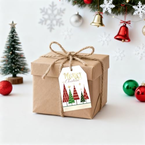 joycraft 50Pcs Merry Christmas Tags with String, Red & Green Christmas Tags