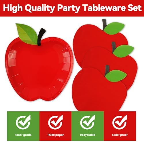50Pcs Back to School Apple Plates and Napkins Party Supplies, Disposable First Day of School Dessert Plates Napkins Tableware Set for Preschool Kindergarten Teacher Classroom Decorations (Apple)