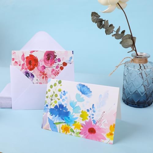 FUHITIM 48 Pack Blank Cards and Envelopes, Watercolor Flowers Blank Greeting Cards, Blank Cards for All Occasion
