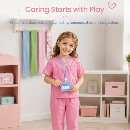 Meland Doctor Costume for Kids 3-10, Pretend Play Career Dress Up with Bag
