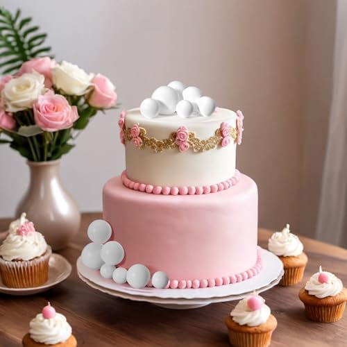 ASTARON 20 Pcs Foam White Balls Cake Topper Decorations for Birthday Cake