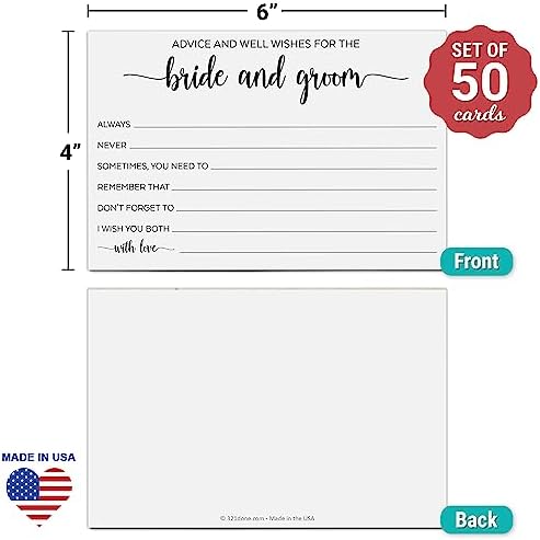 321Done Bride and Groom Advice Cards, 4x6, Set of 50, White