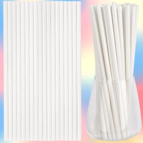 100 Packs White Biodegradable Striped Paper Straws, Disposable Drinking Straws for Birthday Carnival Summer Pool Party Wedding Baby Shower Halloween Christmas Party Decoration Supplies