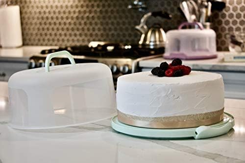 Top Shelf Elements Round Cake Carrier Two Sided Cake Holder Serves as Five Section Serving Tray, Portable Fits 10 inch Cake, Box Comes With Handle, Container Holds Pies (Green)