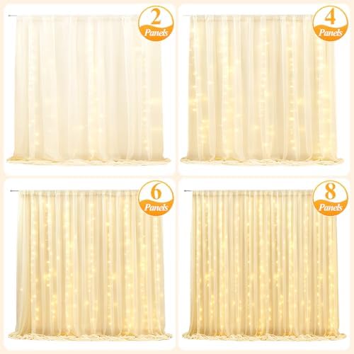 Ledido 10×10ft Pink Tulle Backdrop Curtain with Light(2 Panels 5×10ft)