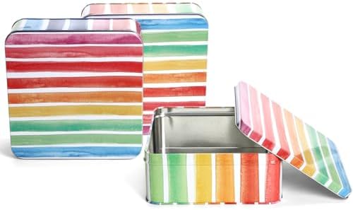 Yopay 3 Pack Metal Cookie Tin with Lid, Square Baking Cake Gift Tins for Patisseries, 7" x 7" x 2.76" Candy Brownies Snacks Chocolate Storage Container for Christmas Easter Thanks Giving Holiday