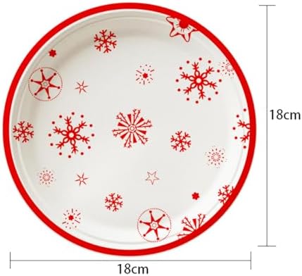 SHUYU 50 Count 7 Inch Round Christmas Snowflake Paper Plates, Red and White Holiday Disposable Dinner Plates Festive Winter Party ableware