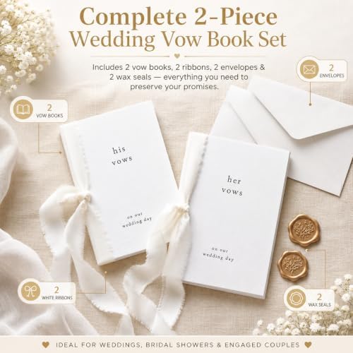2 Set Wedding Vow Books His and Hers,White A6 Elegant Wedding Vow Books with Ribbons,Stylish Engagement Keepsake & Bridal Shower Essential