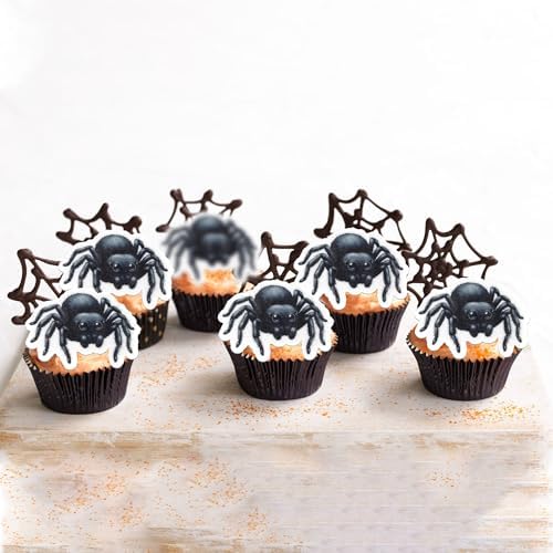 60 PCS Edible Halloween Spider Cupcake Toppers Wafer Paper Black Horror Spider Cupcake Picks Edible Halloween Party Decorations for Baby Shower Birthday Party Cake Food Decorations Supplies