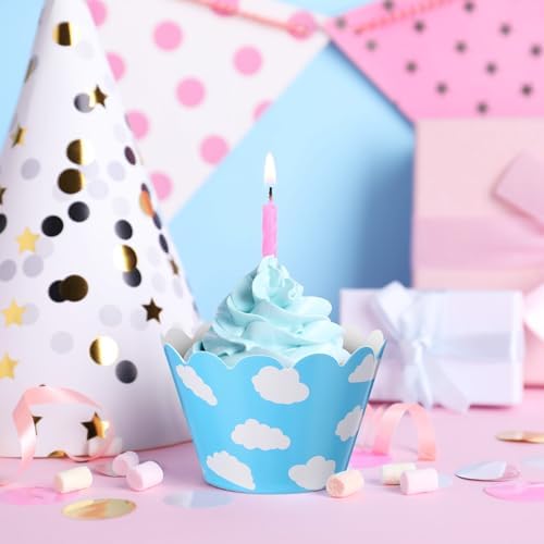 Domensi 100 Pcs Sky Clouds Blue Cupcake Wrappers Lace Baking Cups