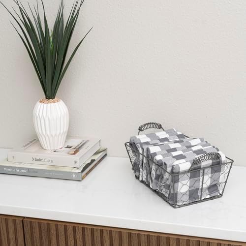 Gray Cloth Cotton Dinner Napkins - 100% Cotton, 12-Pack, 20"x20" Checkered Gingham Gray Cotton Napkins for Parties, Weddings, Baby Showers and Other Events - Plaid, Reusable and Washable