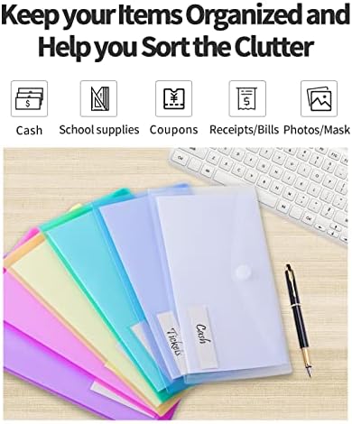 Sooez 24 Pack Plastic Pencil Pouch, Clear Poly Envelopes File Bill Bag with Label Pocket, Plastic Pencil Case Bulk for A6 Size Files Money Envelopes for Cash Storage, Teacher School Office Supplies