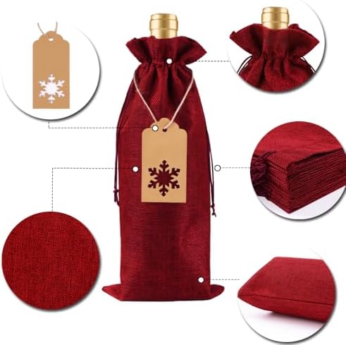 JOICEE 12 Pcs Wine Red Burlap Wine Bags Wine Bottle Gift Bags