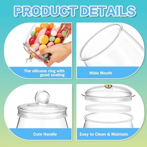 mwellewm 6PC Airtight Candy Jar with Lid and Spoon Plastic Cookie Dispenser