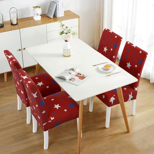 4th of July Chair Covers Set of 4, Independence Day Decorations Stretch Removable Washable Dining Room Red American Flag Patriotic Chair Protector Slipcovers Party Kitchen Home Memorial Day Decor