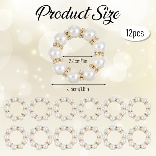 Napkin Rings Set of 12, Pearl Napkin Rings Gold for Table