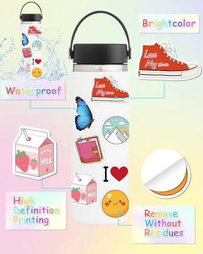 100 Pcs/Pack Water Bottle Stickers for Kids, Cute Vinyl Waterproof Stickers