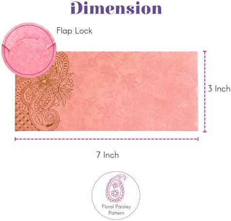 LoveNspire Money Envelopes (7.5 x 3.5 Inch) Decorative Paisley Pattern Shagun Lifafa for Indian Wedding, Birthday | Cash Gift Holder & Home Savings Organizer Pack Of 100