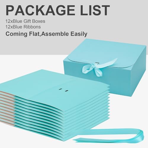 LWYMX 12 PCS Blue Gift Boxes with Lids，9.8x7.8x3.9, Bridesmaid Proposal Box with Ribbon, Gift Boxes for Wedding, Christmas, Valentine's Day,Birthday,Baby Shower and the other Parties