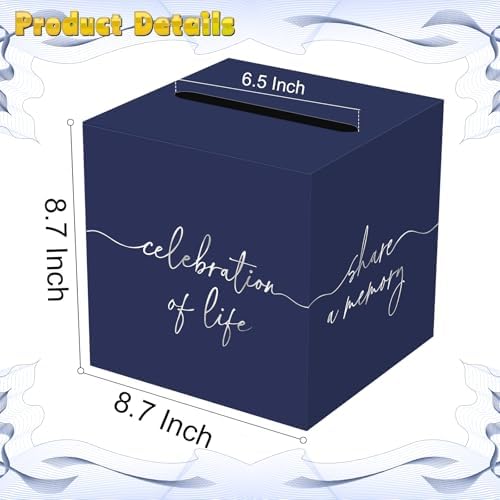 QISOLIY Navy Blue Celebration of Life Card Box with Silver Lettering, Share a Memory Funeral Card Box for Memorial Service, Remembrance Table Decor, Memory Box for Sympathy Condolence Messages