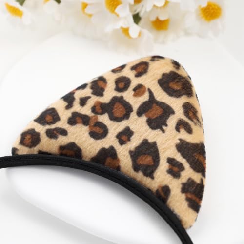 Furry Cat Ears Headband Women, Black Kitty Ear Cat Accessories for Halloween Cat Woman Costume Outfit