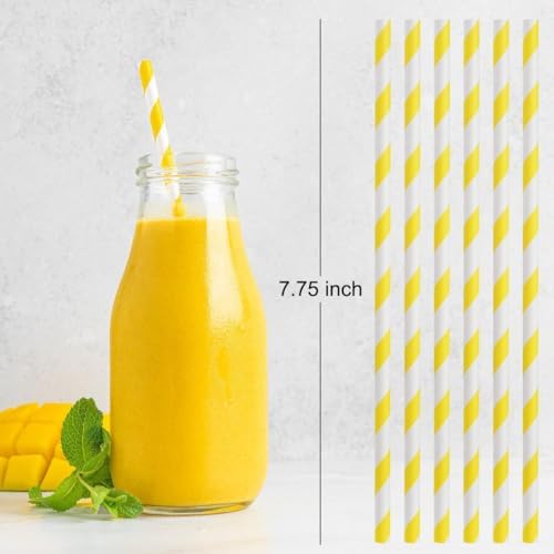 ALINK 100 Yellow Stripes Paper Straws, Biodegradable Disposable Drinking Straws for Christmas, Brithday, New Year, Party Decoration Supplies