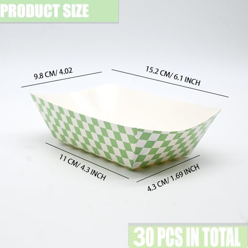 30 Pcs No Folding Required 2lb Gingham Party Supplies Disposable Paper Food Trays for Shower Wedding Tea Party Supplies Nacho Snack (One)