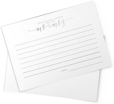 Dashleigh Bridal Shower Advice Cards - 50 Gold Foil Recipe & Newlywed Advice Cards, 4x6 Wedding Games Activity, Double-Sided Bridal Shower Decorations & Gifts (200, Silver Foil)