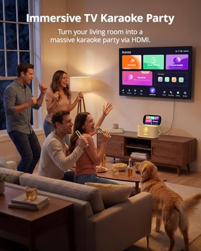 Ikarao Karaoke Machine for Adults, with Lyrics Display Screen, 2 Self-Charging Wireless Microphones, Autotune & EQ, 140W Speaker, Connect TV, Portable Karaoke System for Home, Family, Party, Travel