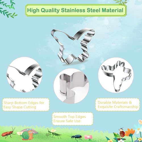 9 Pcs Insect Cookie Cutters Set Stainless Steel Butterfly Bee Biscuit Molds