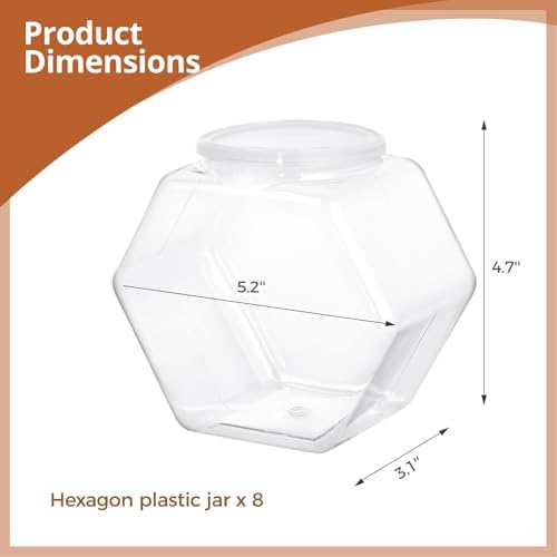 8 PCS Plastic Candy Jars, Clear Cookie Jars with Lids, Hexagon Cookie Jars for Kitchen Counter, Reusable Coffee Candy Buffet for Snacks, Cookie, Dog Treats, Coffee Pod(30 OZ)