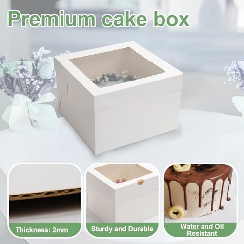 6 Pack Cake Boxes with Window, 10x10x8 Inches, for Wedding Birthday