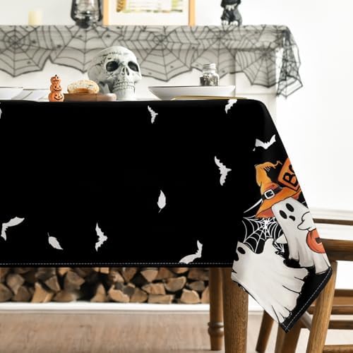 Horaldaily Halloween Tablecloth 60 x 120 Inch Rectangular Black Bat Ghost