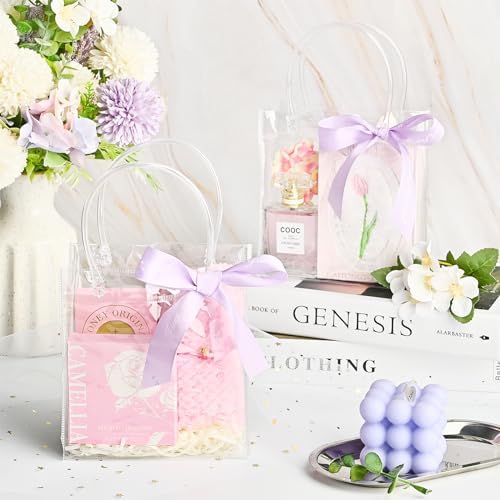 Ohuimrt 50 Pack 5.9" x 2.8" x 6.3" Clear Plastic Gift Bags with Handles