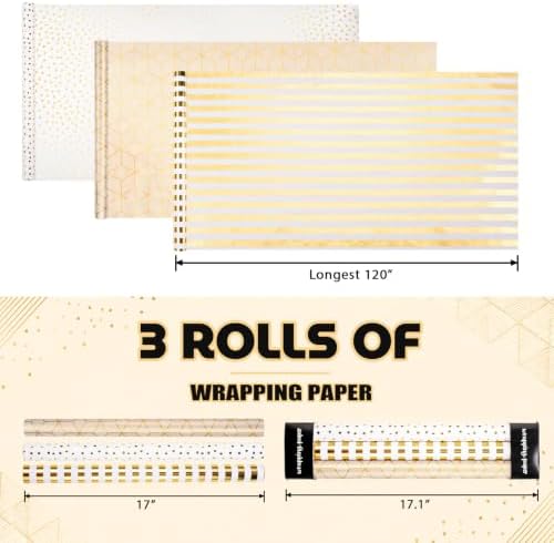 MAYPLUSS Birthday Wrapping Paper, 17 in x 120in Per roll, Gold Gift Wrap