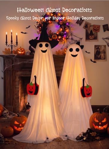 Minetom 2 Pack Outdoor Halloween Ghost Decorations, Light Up Ghosts