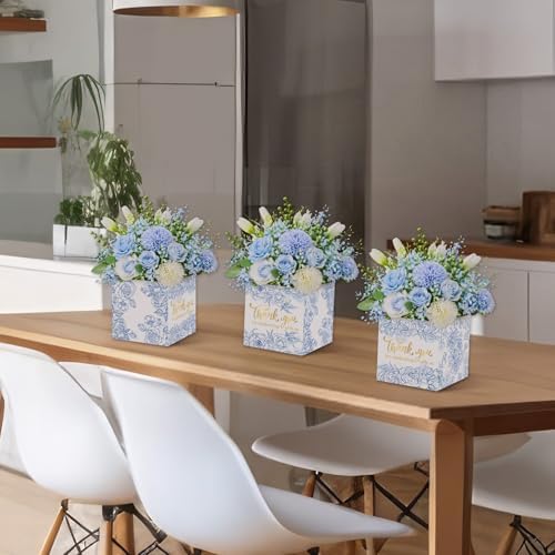 Cinrobiye 24 Pcs Dusty Blue Wedding Centerpieces for Tables, Blue Floral Table Decorations, Flower Centerpiece Boxes for Bridal Shower, Baby Shower, Engagement and Wedding Reception Decor