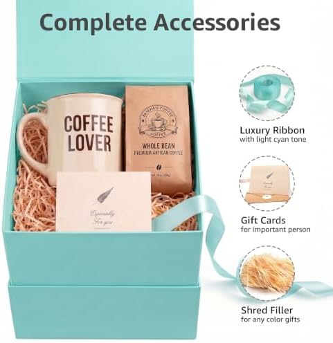 LIFELUM Mint Blue Gift Box for Christmas with Magnetic Lid, 7"x7"x7"
