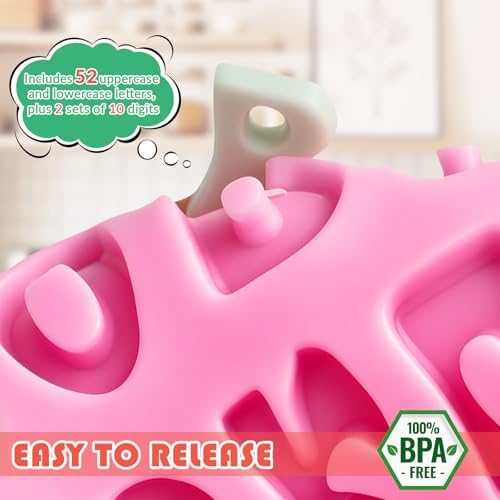 HKMTT Letter Molds Silicone for Chocolate Fondant Clay, Mini Size for Uppercase lowercase Alphabet Number Decorating Birthday Cake Strawberries Cake Pop Decorating Moulds BPA Free