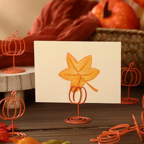 Rtteri 30 Pcs Orange Pumpkin Picture Holders 2 Inch Fall Table Number